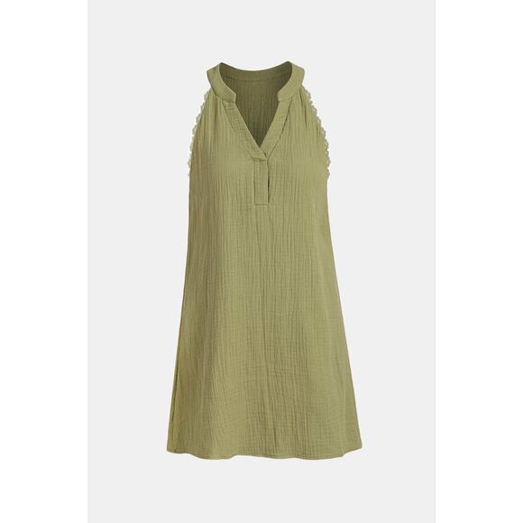 Cupshe Sage Contrast Lace Cover-Up Dress L Green Gauzy 100% Cotton Summer Sheath - Picture 1 of 16
